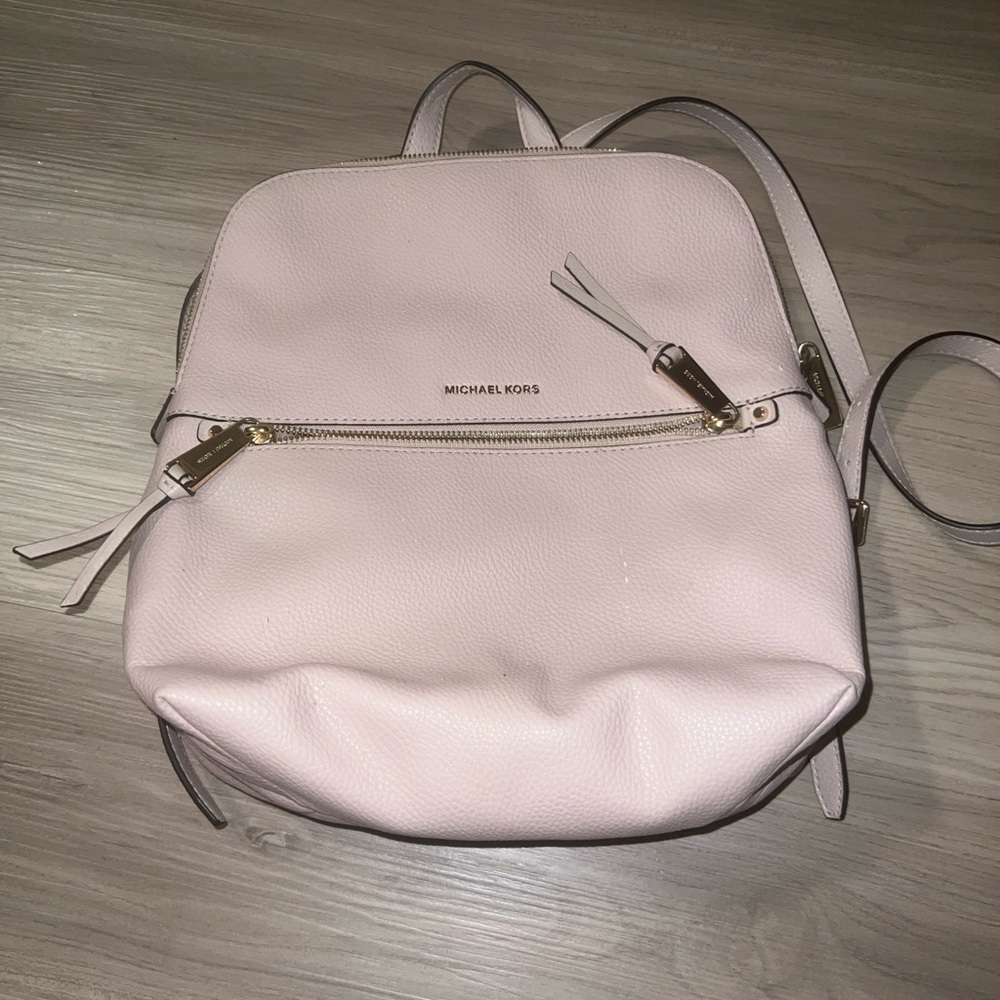 Michael Kors Rhea Medium Pebbled Slim Backpack Blush Pink